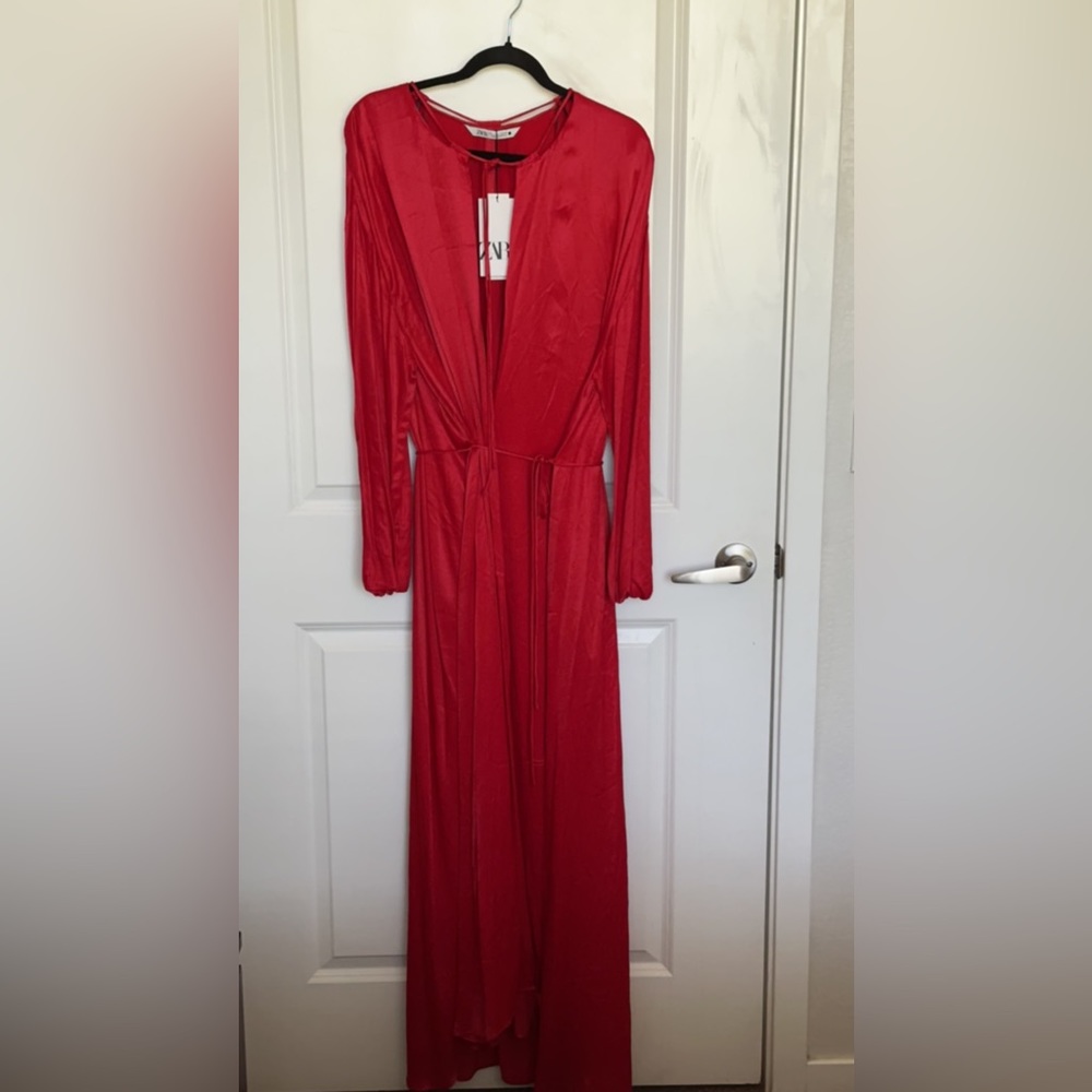 Zara Woman Red Silky Wrap Dress